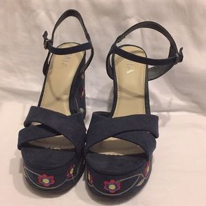 Navy Flower Wedge Sandal